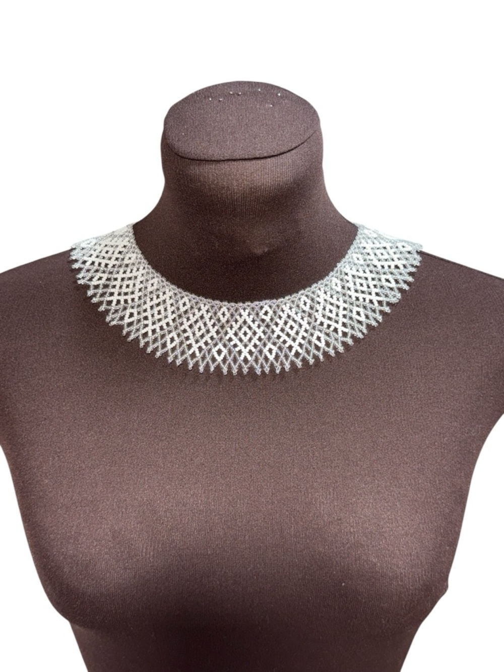 Handmade Womens Glass Beaded Choker Necklace White Boho Collar Statement Party
